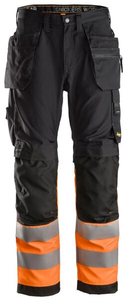 6233 Pantaloni Snickers AllroundWork HV + HP CL1 - 0455 nero-arancione - 056 (taglia standard)